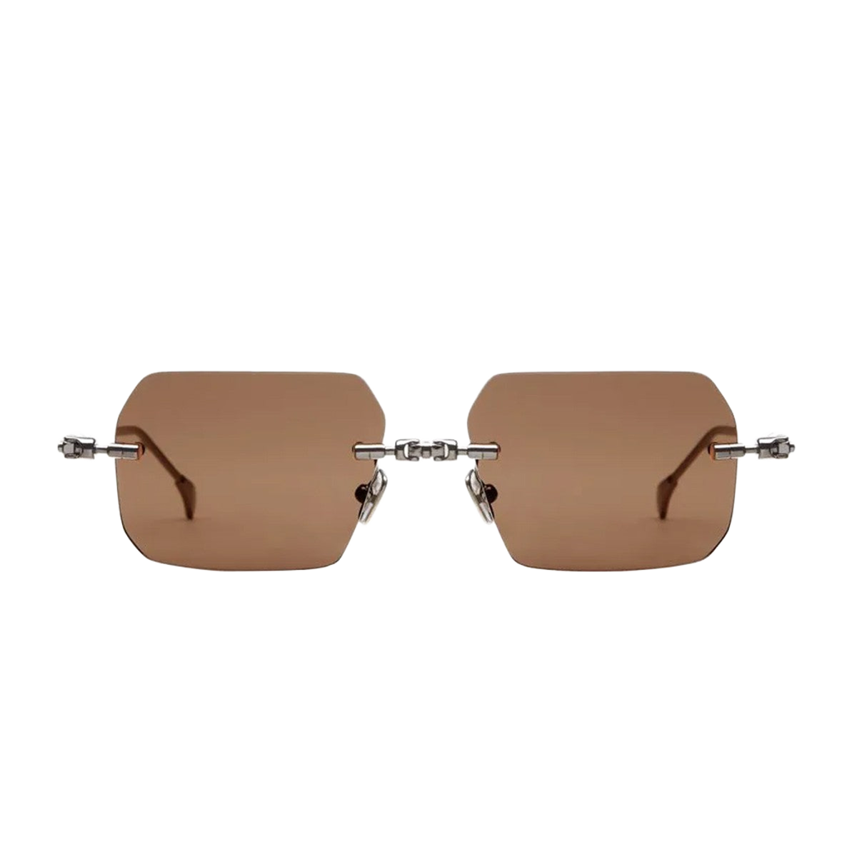 Kuboraum H68 Gunmetal rimless sunglasses, front view, brown lenses