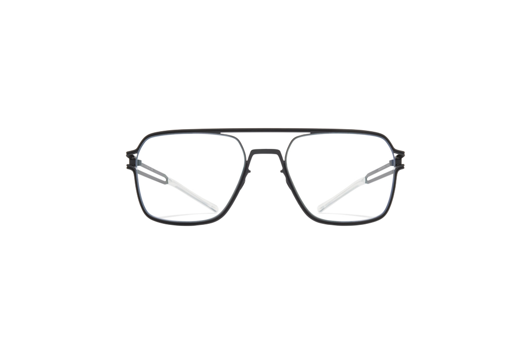 Mykita Jalo naočare, crni čelični okvir sa sivim akcentom, spreda